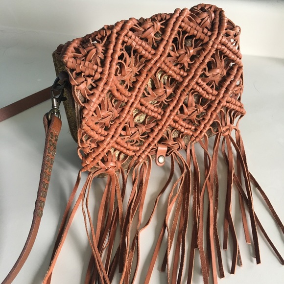 Anthropologie fringe leather braided crossbody bag - Picture 8 of 16